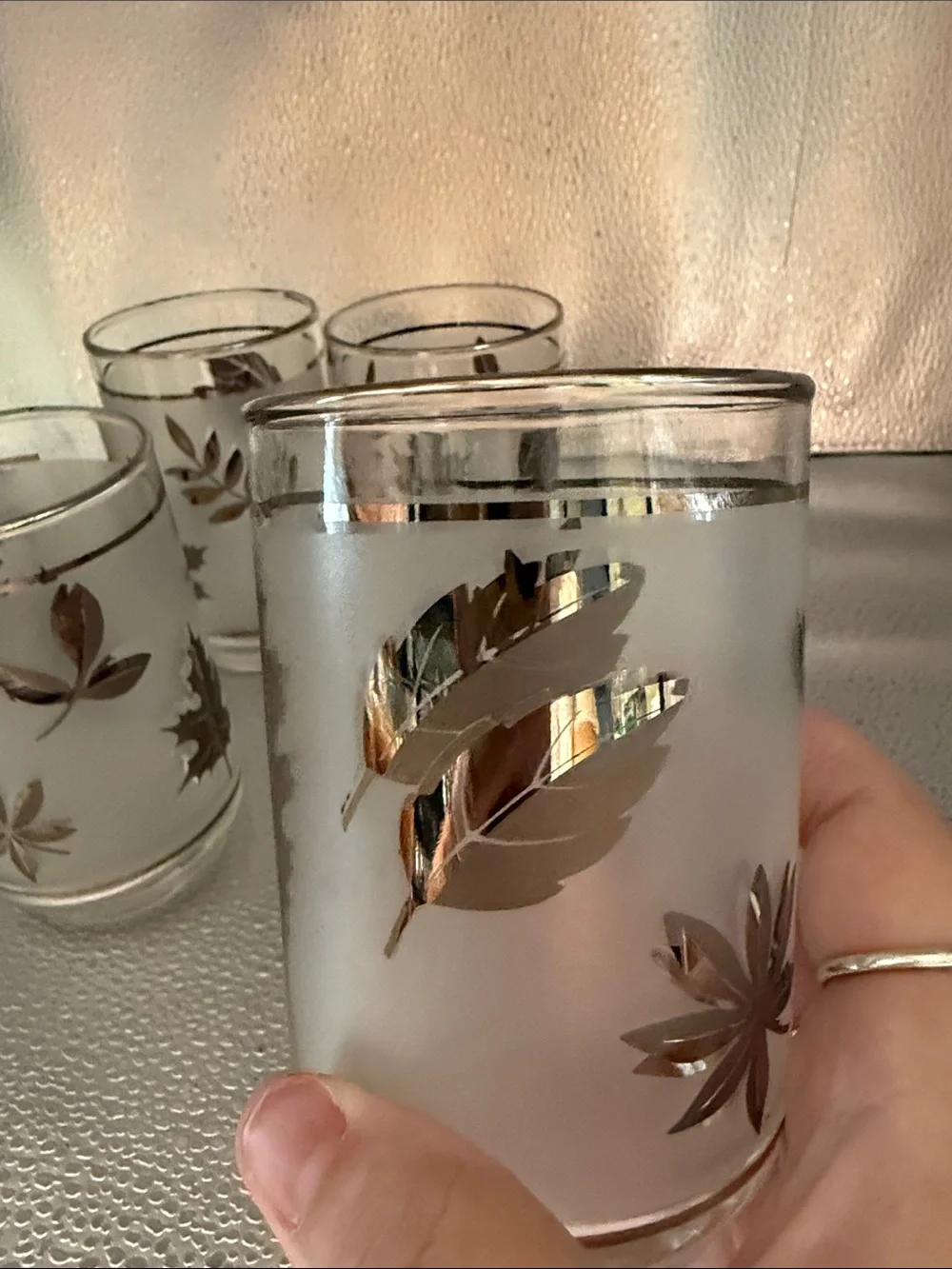 Vintage Libbey Silver Leaf Frosted MCM set of 4